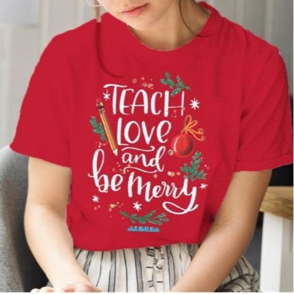 Christmas Teacher Graphic Tshirt Womens Large‎ Red
